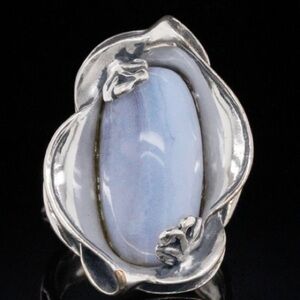 Carolyn Pollack 20mm Blue Lace Agate and Sterling Ring